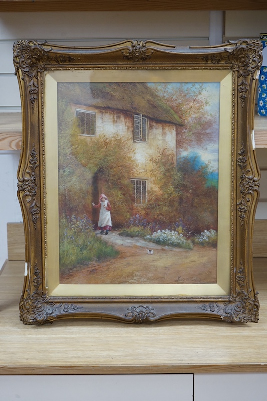 Louis Sinclair (19th. C), oil on canvas, Girl before a cottage, signed, 49 x 37cm, ornate gilt frame. Condition - fair